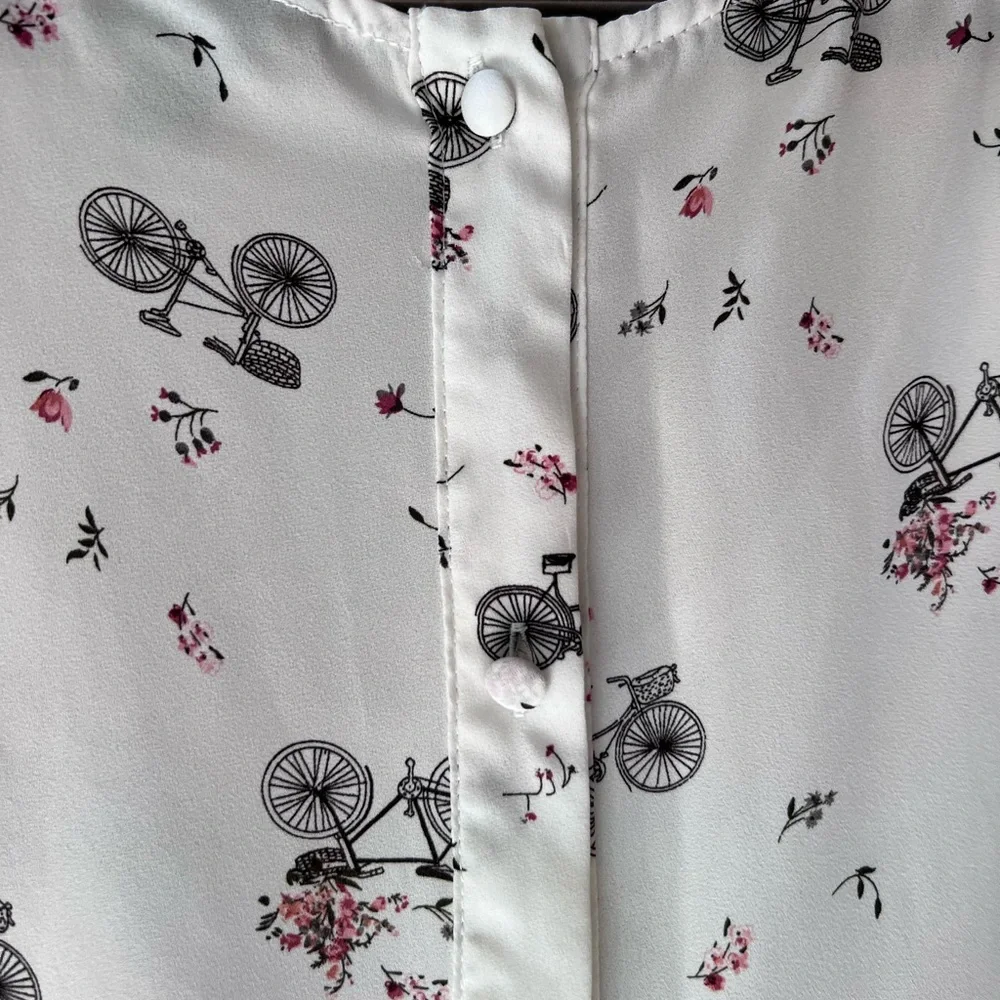 White Bicycle Print Blouse - Picture 5 of 7